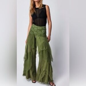 Elegant Green Women's Wide-Leg Pants